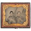Sixth Plate Ambrotype of Two Young Confederates Displaying Their Arms
