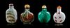 A Group of Four Glass Snuff Bottles Height of tallest 2 1/8 inches.