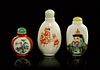 * A Group of Three Porcelain Snuff Bottles Height of tallest 3 1/4 inches.