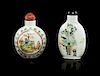Two Famille Rose Porcelain Snuff Bottles Height of taller 3 1/8 inches.