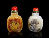 Two Carved Agate Snuff Bottles Height of tallest 3 1/2 inches.