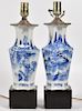 Pair of Chinese Blue & White Export Lamps