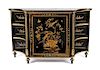 A Regency Style Japanned Console Cabinet, Height 37 x width 59 x depth 17 3/4 inches.