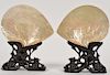 2 Chinese Mother of Pearl Carved Shells & Stands