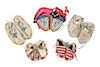 Five Pairs of Beaded Child's Moccasins Length of larger 6 1/2 inches