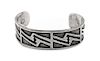 Victor Coochwytewa (Hopi, 1922-2011) Silver Overlay Bracelet Length 5 3/8 x opening 1 1/2 x width 3/4 inches