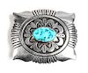 Tommy Singer (Dine, 1940-2014) Silver and Turquoise Belt Buckle Height 2 1/2 x width 3 1/8 inches