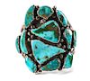 Mark Chee (Dine, 1914-1981) Silver and Turquoise Cuff Bracelet Length 5 1/2 x opening 1 1/8 x width 2 3/4 inches
