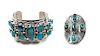 Edison Begay (Dine, b. 1954) Silver and Turquoise Cuff Bracelet and Ring Length of bracelet 6 x opening 1 1/4 x width 1 5/8 inch