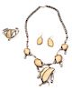 Fossilized Walrus Ivory and Silver Necklace, Earrings and Bracelet Length 24 inches