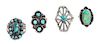 Four Southwestern Silver and Turquoise Rings, ,