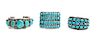 Three Southwestern Silver and Turquoise Cuff Bracelets Length of first 5 3/4 x opening 1 1/8 x width 1 7/8 inches
