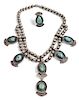 Southwestern Silver and Turquoise Necklace and Ring Length of necklace 8 inches, pendant 3 inches