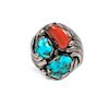 Southwestern Silver, Turquoise and Coral Ring
