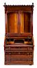 A Victorian Burl Walnut Secretary Bookcase Height 91 x width 44 1/4 x depth 23 inches.