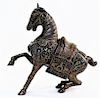 Antique Chinese Sterling Jeweled Inlaid Horse