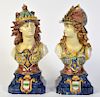 2 Italian Majolica Porcelain Figural Busts