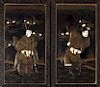 Pair of Japanese Meiji panels with dignitaries in lacquered Pareja de paneles japoneses Meiji con dignatarios en madera