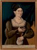 American School, Early 19th Century  Portrait of a Woman in an Olive Green Dress Holding a White Cloth