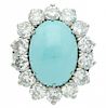 Ring with turquoise surrounded by diamonds  Sortija de turquesa orlada de diamantes