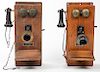 2 Antique Oak Case Wall Telephones