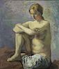 SOYER, Moses. Oil on Canvas. "Seated Nude" 1962.