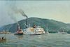 MULLER, William. Oil on Board "Towing on the