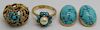 JEWELRY. 18kt Gold and Turquoise Jewelry Grouping.