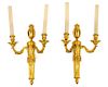 A Pair of Louis XVI Style Gilt Bronze Two-Light Sconces Height 19 inches.