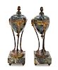 A Pair of Neoclassical Bronze and Marble Cassolettes Height 13 inches.