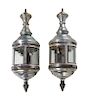 A Pair of Large Aluminum Carriage Lanterns Height 52 inches.