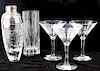 * A Group of Eight Baccarat Martini Stems Height of shaker 9 1/2 inches.