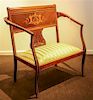 * An Edwardian Marquetry and Mother-of-Pearl Inlaid Open Armchair Height 35 x width 36 x depth 19 inches.