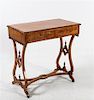 A Federal Style Tiger Maple Writing Table Height 29 x width 30 x depth 17 inches.