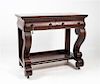 * An American Empire Mahogany Console Table Height 31 1/2 x width 36 x depth 18 3/4 inches.