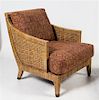 A Wicker Armchair Height 32 x width 30 x depth 30 1/2 inches.