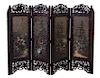 * A Japanese Carved and Painted Hardwood Floor Screen Height 55 1/2 x width of each panel 17 1/4 inches.