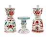 Three Chinese Enameled Porcelain Candlesticks Height of tallest 9 1/2 inches.