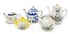 Five Chinese Porcelain Teapots Height of tallest 6 3/4 inches.