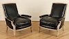 PAIR JANSEN LEATHER ARM CHAIRS DIRECTOIRE STYLE