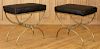 PAIR BRASS CURULE FORM BENCHES LEATHER TOP C.1950