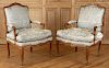 PAIR 19TH C. CARVED WALNUT FAUTEUILS LOUIS XV