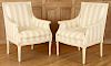 PAIR UPHOLSTERED LOUIS XVI STYLE BERGERE CHAIRS
