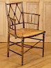 19TH C. FAUX BAMBOO OPEN ARM CHAIR RUSH SEAT
