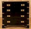 BLACK LACQUERED BRASS BOUND CAMPAIGN CHEST 1950