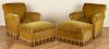 PAIR FRENCH CLUB CHAIRS AND MATCHING STOOLS C1940
