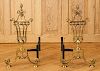 PAIR BRASS ANDIRONS IN CONTINENTAL STYLE