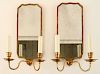 PAIR GILT METAL TWO LIGHT MIRRORED WALL SCONCES