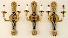 3 BRASS 2-LIGHT WALL SCONCES FRENCH EMPIRE STYLE