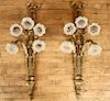 PAIR CAST BRONZE 5 ARM FRENCH STYLE WALL SCONCES